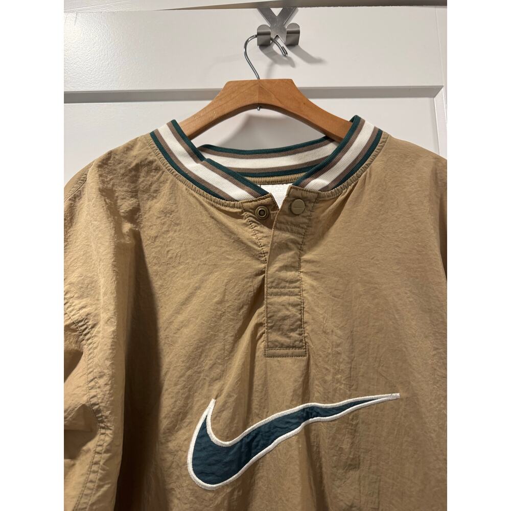 VTG Nike 1/4 Snap Pullover Windbreaker Mens L Khaki Green Big Swoosh 90s Y2K - Picture 3 of 9